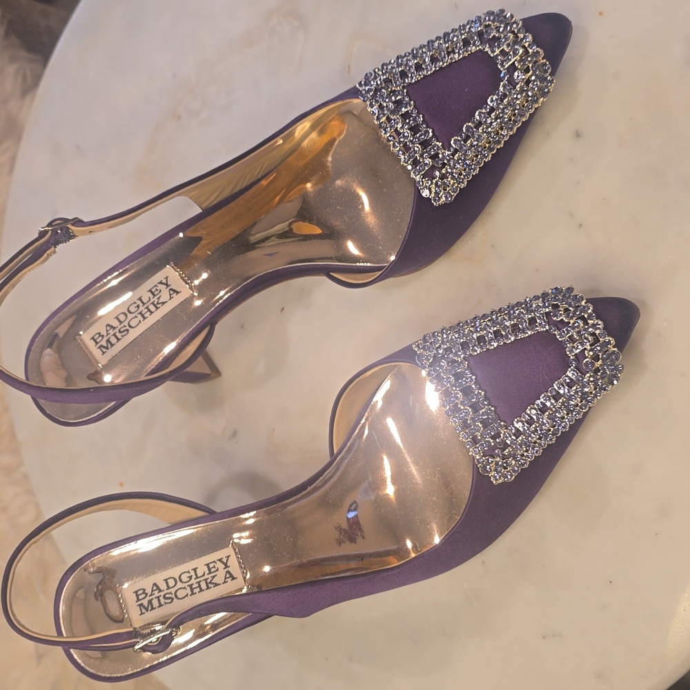 Badgley Mischka Satin Crystal Slingbacks (Purple) - Picture 2 of 8